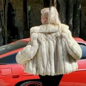 Fox Fur Coat: Ivory Fur with Brown Tips